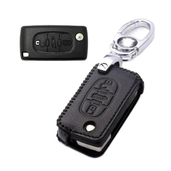 

Brand New Leather 3 Button Remote Key Bag Case Fob Holder Chain For Citroen/Peugeot Series B-Style