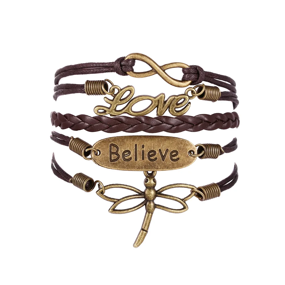 

Summer Style Women Handmade Bracelet high-quality believe word love dragonfly bracelet wholesale