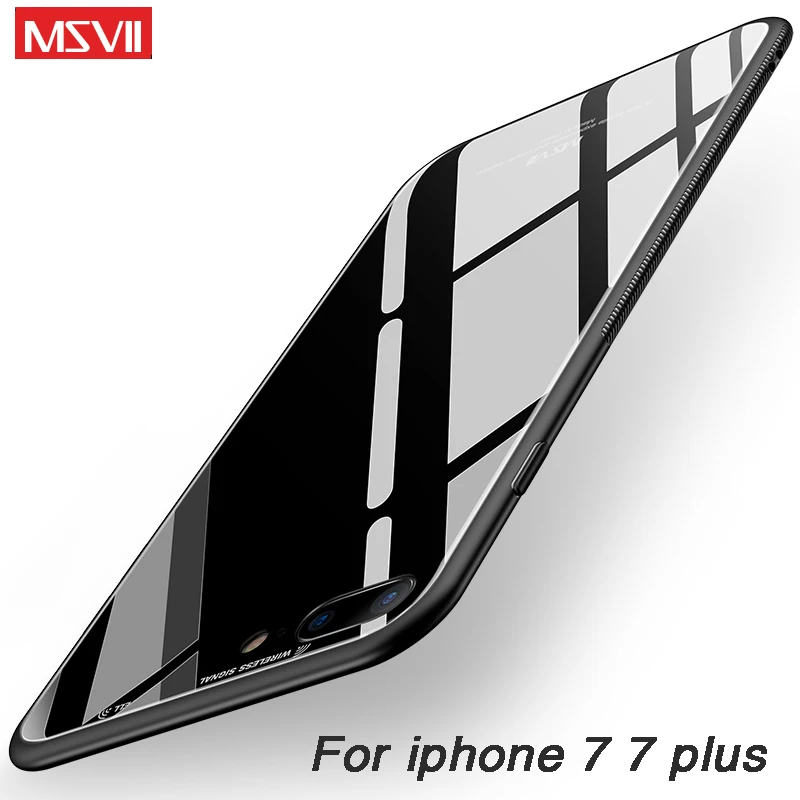 For iphone 7 case MSVII case for iphone 7 plus Case Luxury Glass Case Protective Back Cover for iphone 7 Plus Shockproof iphone7