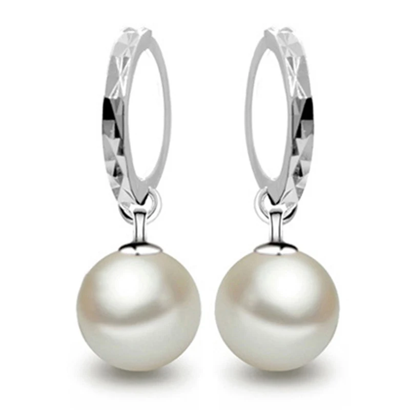 New 1pair Fashion Women Simulated Pearl Dangle Earrings 10mm Fake Pearl