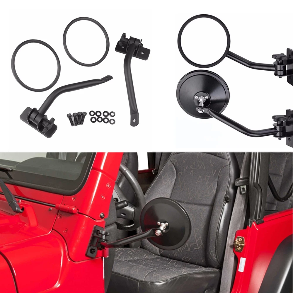 Mirror Textured Black Rectangular Round Car Side Door Mirrors Rearview