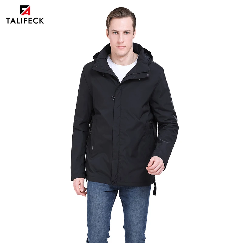 

2019 Men Jacket Spring Cotton Padded Coat High Quality Mens Casual Coats Hooded Men Parka Detachable Hood Outwear Russian Style