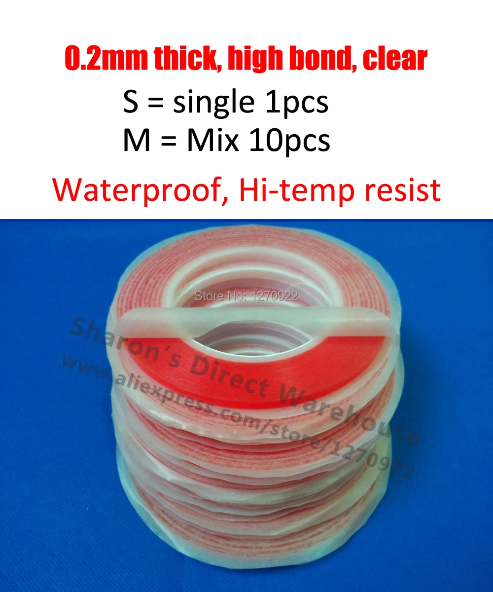 

(0.2mm Thick) 5mm *25M High Strength Acrylic Gel Adhesive Double Sided Tape, Waterproof Hi-Temp. Resist for Screen Glass Battery
