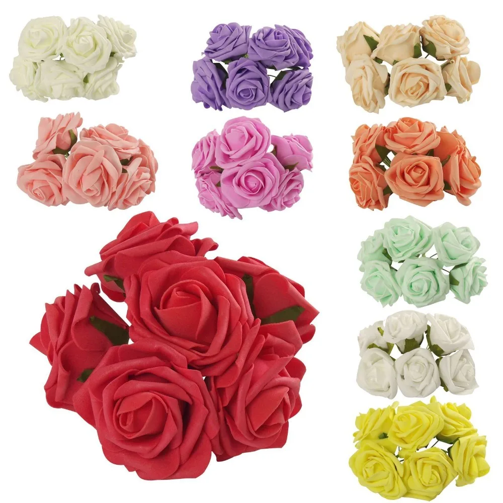 100 Colourfast Foam Rose Artificial Silk Wedding Bride Flower For