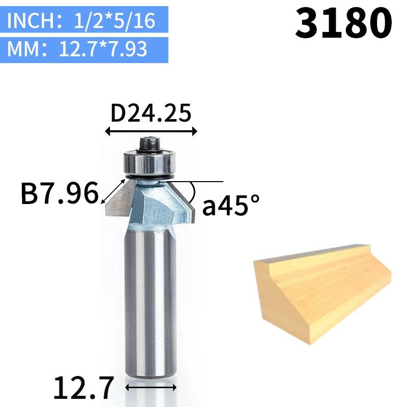 HUHAO 1 шт. 1/" 1/4" хвостовик фаски Резак промышленного класса фрезы для дерева конский нос бит 45 градусов ЧПУ деревообрабатывающий инструмент endml - Длина режущей кромки: 3180