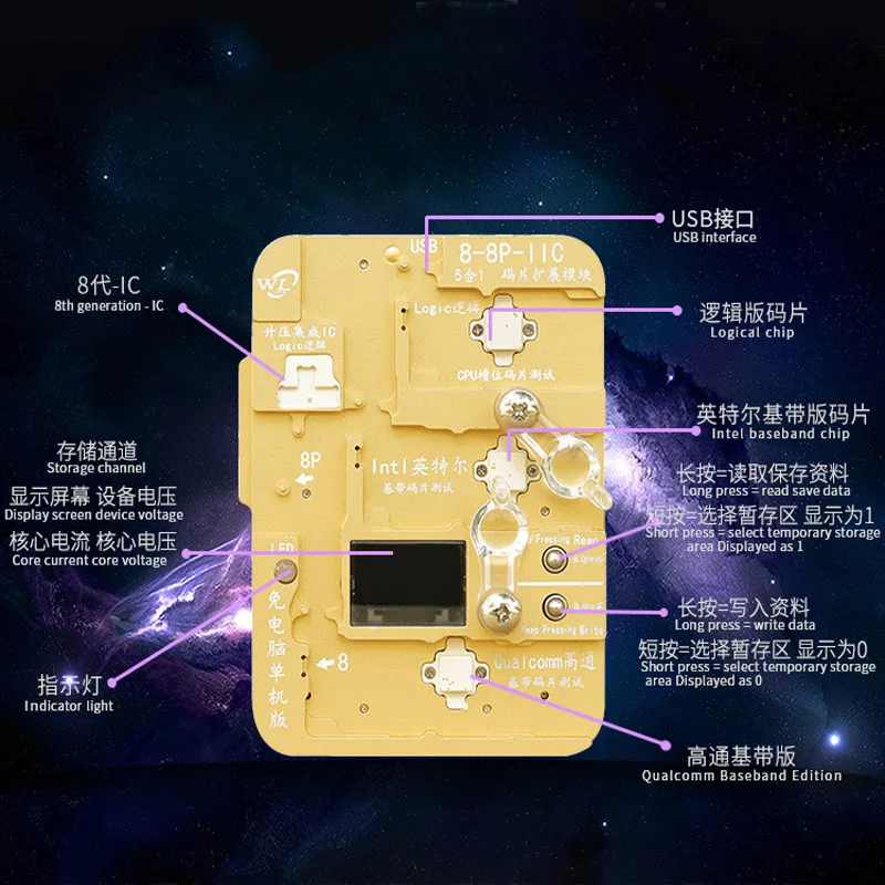 WL EEPROM IC программист для iPhone XR XSMAX X 8P 8 7P 7 6SP 6S 6P 6 Intel Qualcomm Baseband Logic модуль чтение