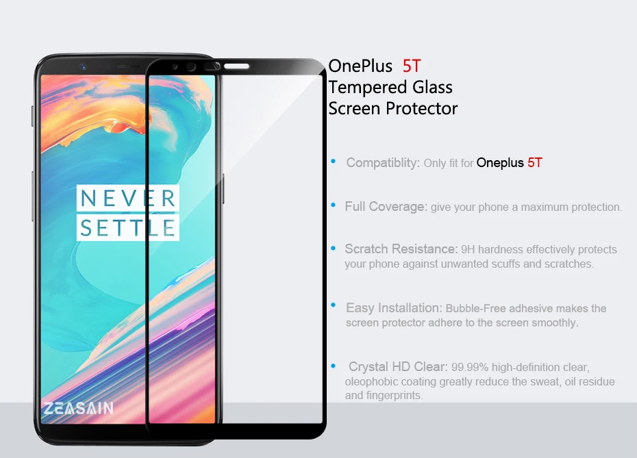 2 Pack Original ZEASAIN 2.5D Full Cover Tempered Glass Screen Protector For OnePlus 5T OnePlus5T One Plus 5 T 9H Glass Film (5)