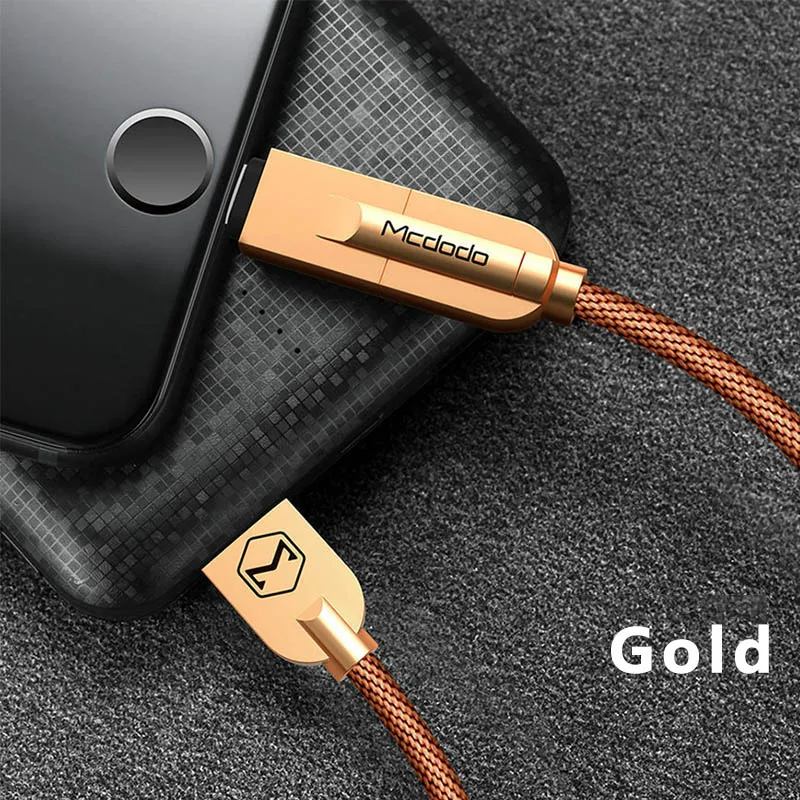 Mcdodo USB кабель для iPhone Xs Max 8 7 6 Lightning-USB кабель 2 в 1 Micro USB кабели для samsung huawei Xiaomi зарядный шнур - Цвет: Gold