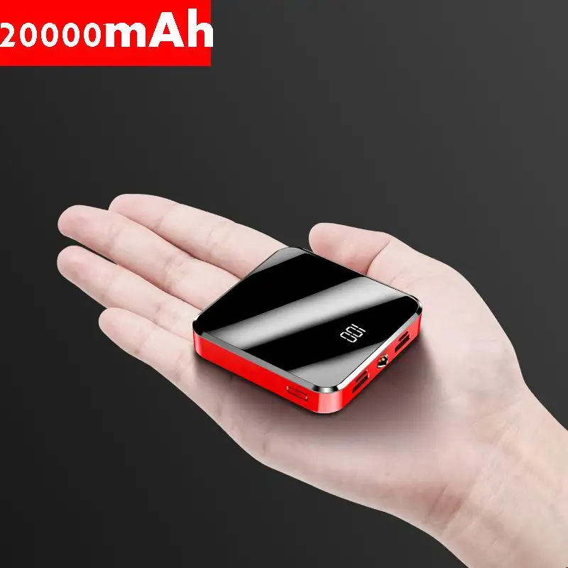 20000 mAh Power Bank Portable Charger 2 USB Mirror Screen Mini PowerBank 20000mAh External Battery Pack For Smart Mobile Phone