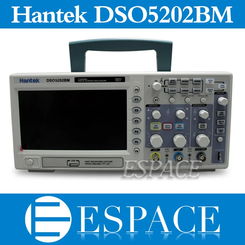 

New Hantek DSO5202BM Digital Storage Oscilloscope,2channels 200MHz 1GSa/s, 7" Color Display, 2M Record Length