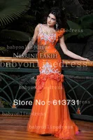Custom Made Sweetheart Floor Length Orange Beaded Arabic Dubai Abaya Kaftan Long Mermaid Evening Dresses Women 2013 With Flowers