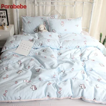 

120*150CM 4PC sets thick baby beding unicorn Quilt cover Cartoon sheets pure Cotton Include Duvet Cover Pillowcase Flat Sheet