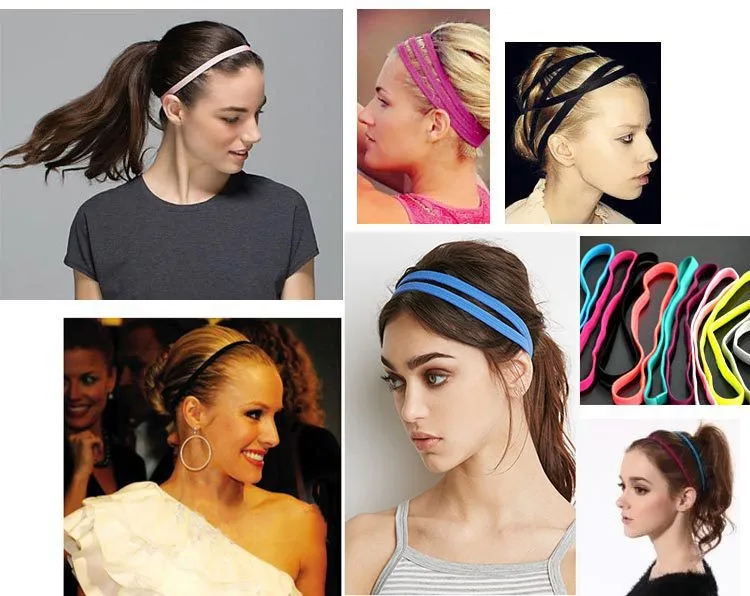 10Colors Double Yoga Hair Bands Women Men Sweatbands Anti-slip Elastic Rubber Football Running Sports Headband Hair Accessories