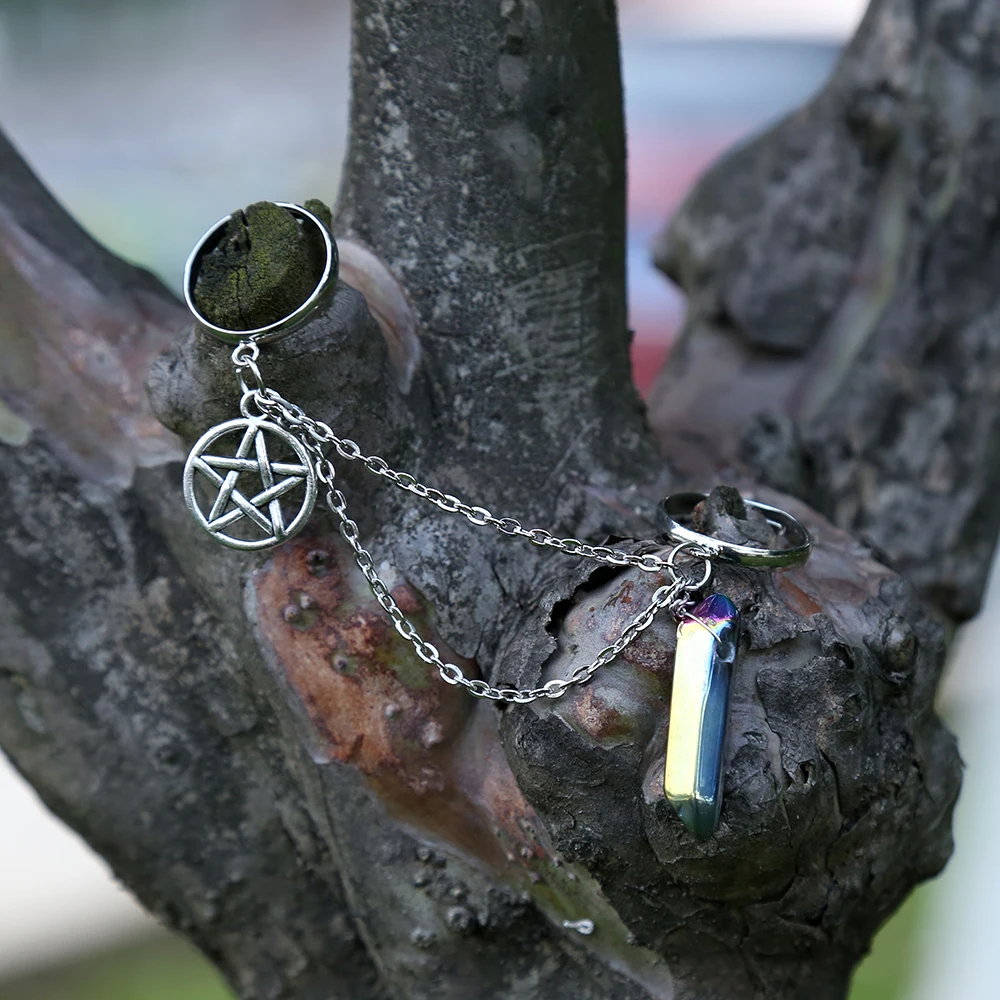 Кольцо с изменяемым размером в виде пентаграммы Wicca кольцо кристаллом стиле