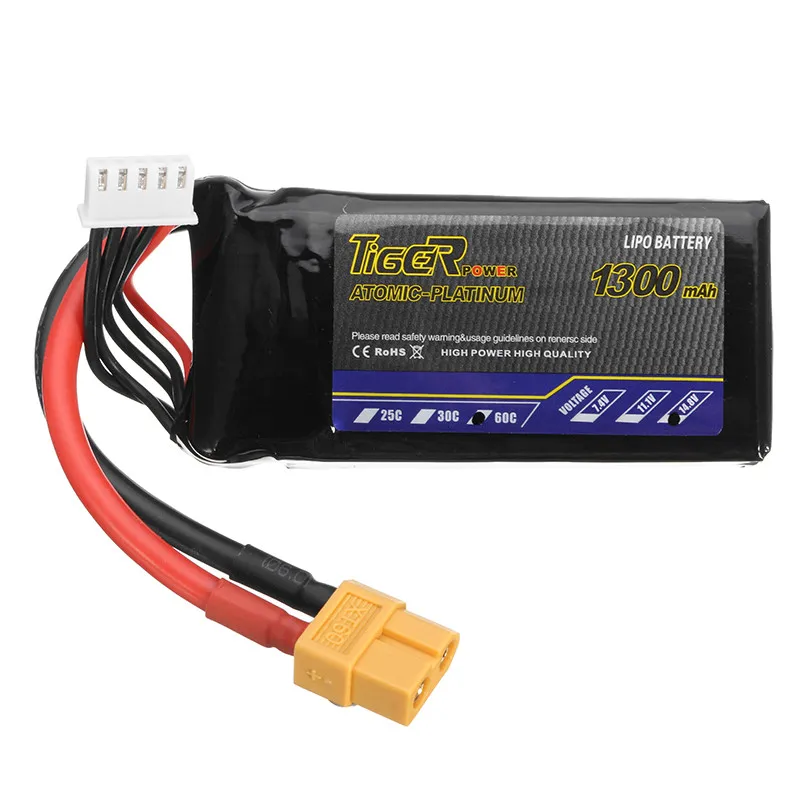 

Rechargeable Lipo Battery Tiger Power 14.8V 1300mAh 60C 4S Lipo Battery XT60 Plug
