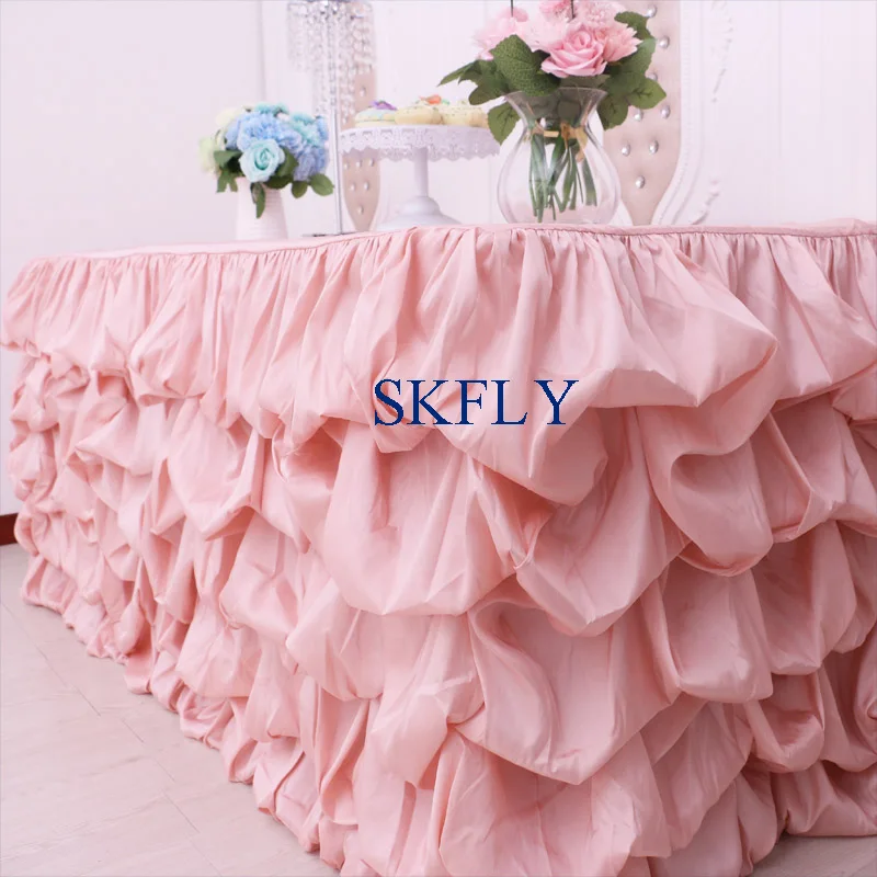 CL015E Wedding Taffeta Gathered Ruffled Table Skirt