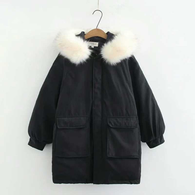 Large Size Cotton Coat Female Korean Version College Wind Fat Plus Fertilizer Increase Fur Collar Hooded Long Loose Jacket Thick Large Size Cotton Coat Female Korean Version College Wind Fat Plus Fertilizer Increase Fur Collar Hooded Long Loose Jacket Thick
