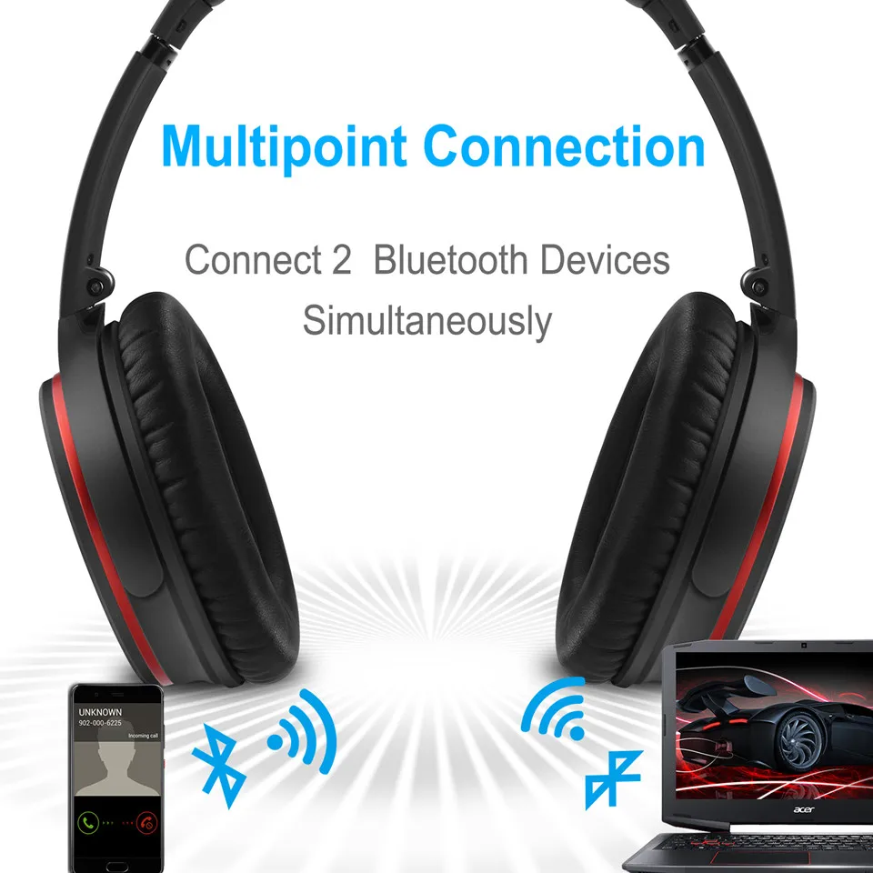 August EP735 Active Noise Cancelling Bluetooth Headphnes for Double Source Devices