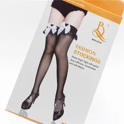 Женские пикантные черные sheer thigh highs с подвязками с кружевными оборками Ультрамодный ленты лук длинные колготки