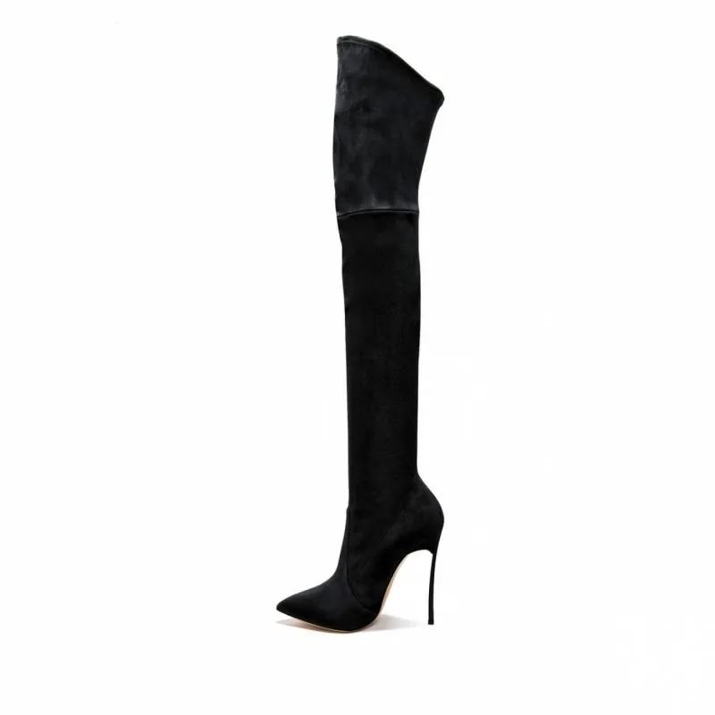 Dames brown Bottes Taille Genou Troupeau Talons 34 De Le Mince Noir Sur Mode Pointu Super Grande Hauts Haute 43 Asumer Bout 0nOk8PXw