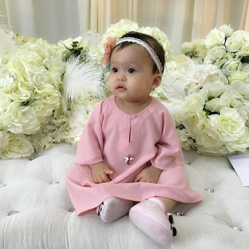 

good quality Muslim Costume Abaya Girls Dress Print Robe new year Arab Dubai Caftan Vestido Islamic Prayer children Clothing