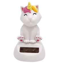 На солнечных батареях милый кот Единорог кивая голова фигурка кукла, детская игрушка подарок для домашнего офиса украшения для приборной панели автомобиля ОРНАМЕНТ