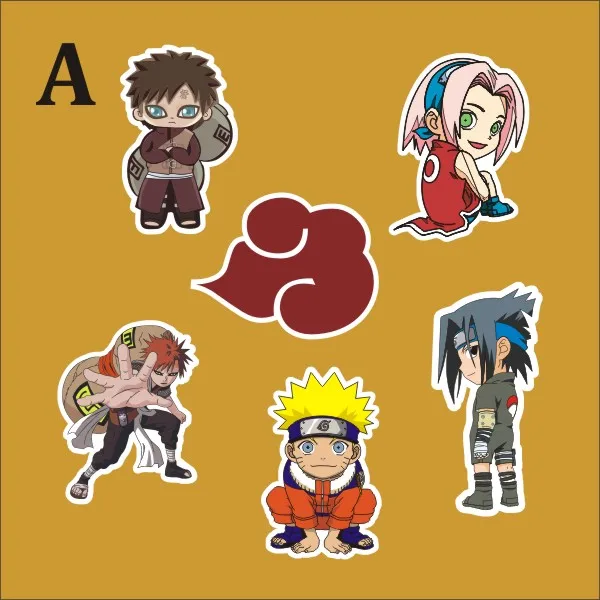 

6pcs/lot Naruto Sasuke Gaara Notebook refrigerator skateboard trolley case decals backpack Tables waterproof car sticker