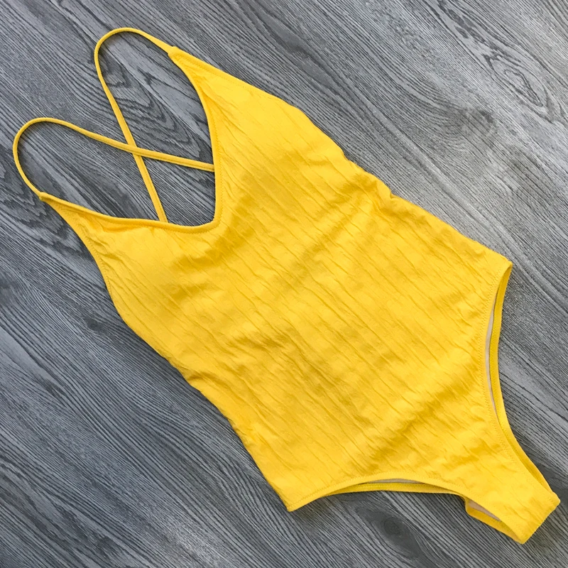 2019 One Piece Swimsuit Women Swimwear Sexy Monokini Push Up Bathing Suit Yellow Bather May Female Beach Indoor Swimming XL | Спорт и
