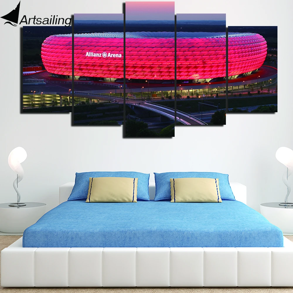 

5 piece canvas painting munich germany allianz arena HD posters and prints canvas painting for living room free shipping XA2209B