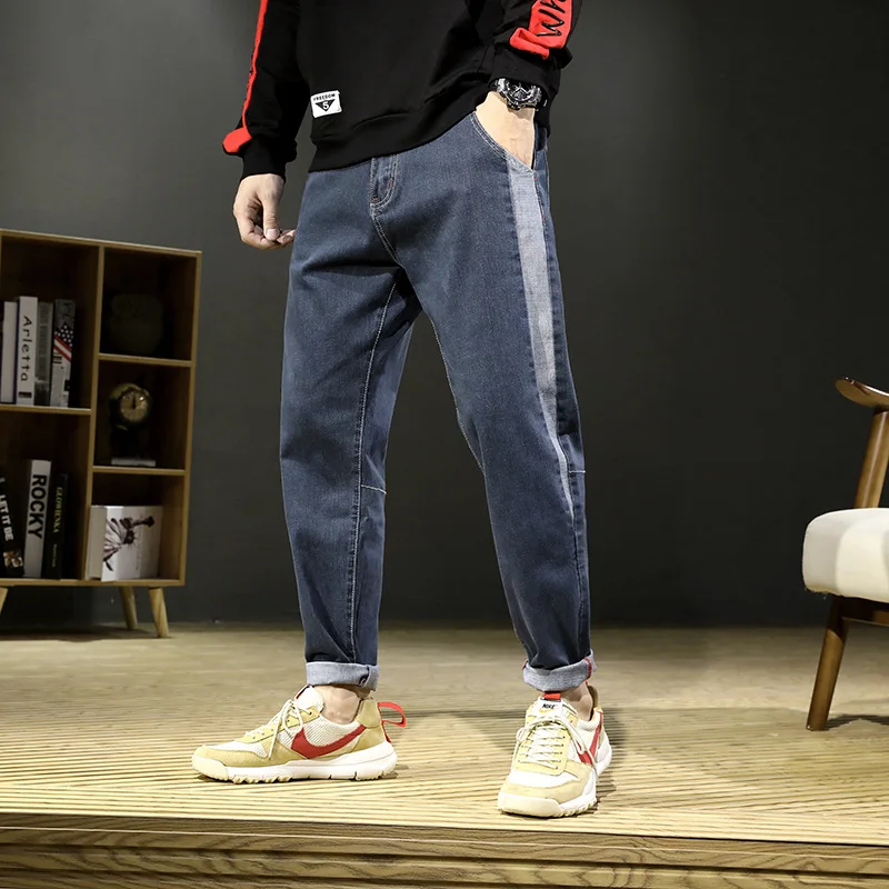 Autumn Winter Men Jeans Harem Pants Thick Loose Spliced Straight Denim Fashion Stretch High Quality Male Washed | Мужская одежда