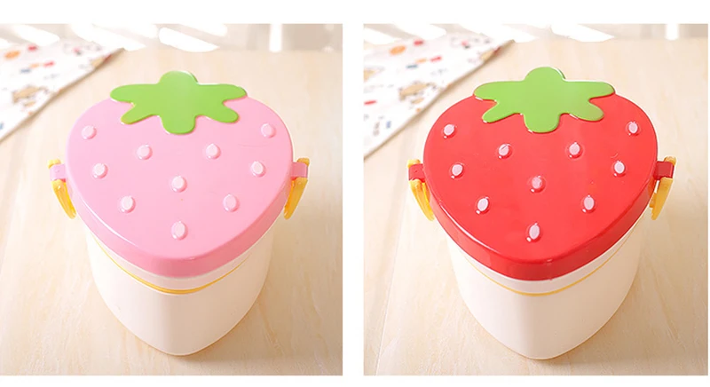 Strawberry Shape Lunch Box 500ml    2 Layer Food Fruit Storage Bento Box Red Pink Microwave Tableware Kid Cute School Bowl Boxes