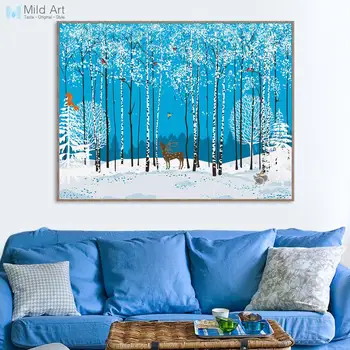 

Nordic Modern Snow Forest Animals Deer Birds Canvas Large A4 Art Print Poster Wall Picture Living Room Decor Painting Custom