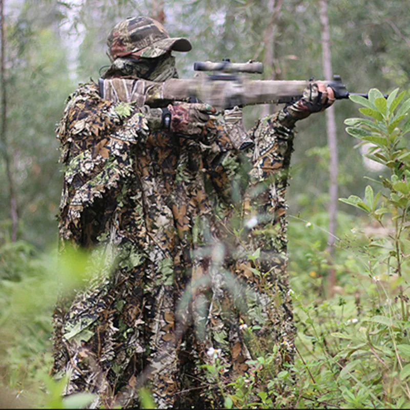 Снайпер CS Bionic Камуфляж пончо для мужчин 3D Кленовый лист камуфляж пончо ghillie Костюмы джунгли лесной охотничья одежда наблюдение за птицами