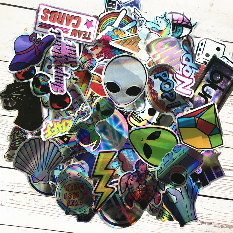 80pcs/pack Cartoon ET ufo Laser Stickers For suitcase skateboard laptop motorcycle toys flash sticker waterproof Graffiti decals