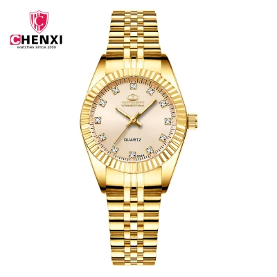 CHENXI Пара часы для мужчин и женщин лучший бренд класса люкс золотые часы модные водонепроницаемые часы из нержавеющей стали Reloj Mujer Reloj Hombre - Цвет: women gold