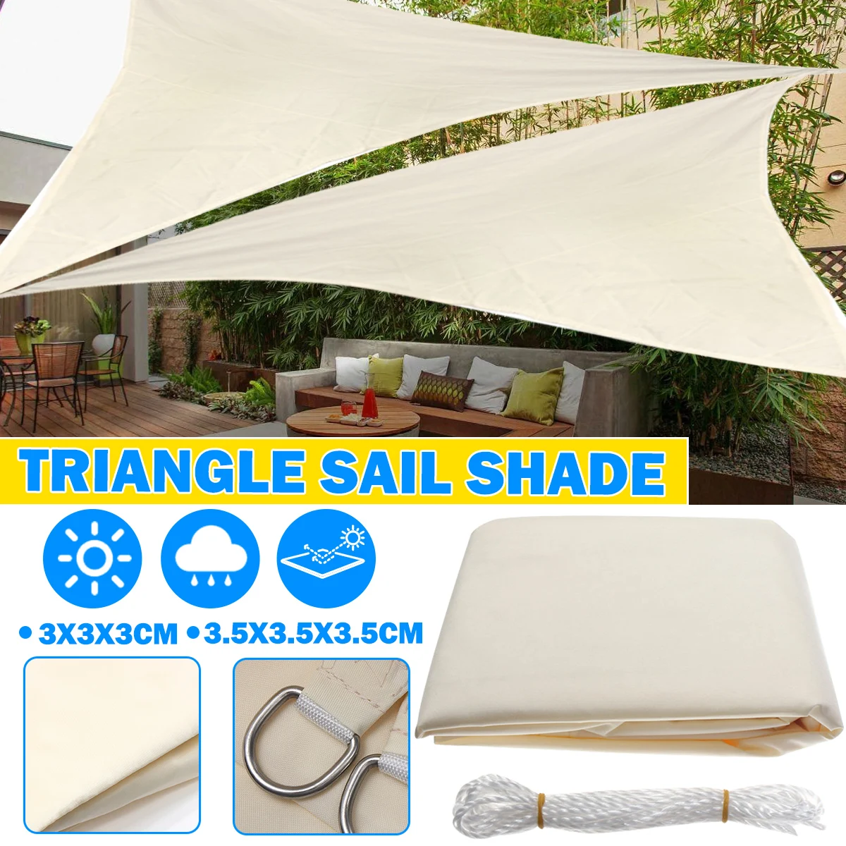 

Durable 3mx3m/3.5mx3.5m Triangle Awning Shade Sail Sun Outdoor Waterproof Sun Shade Sail Garden Patio Pool Camping Picnic Tent