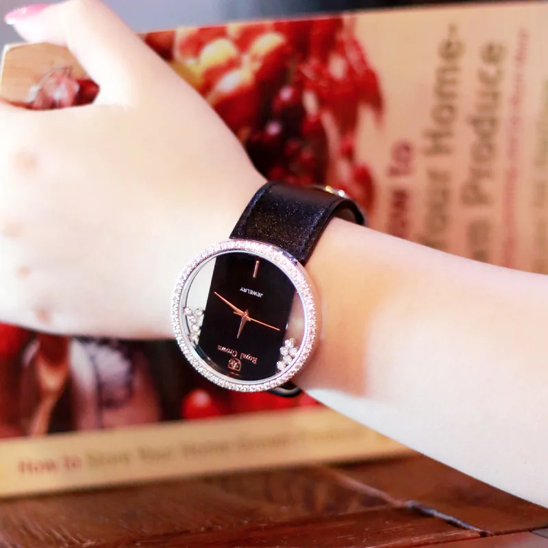 Роскошные Стразы ясно Для женщин часы Японии кварцевых часов тонкой моды кожаный браслет для девочек подарок на день рождения