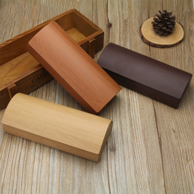 

Magnetic Sunglasses Case Metal Hard Reading Glasses Box PU Leather Coated Spectacle Case Wood Grain Velvet Optical Box