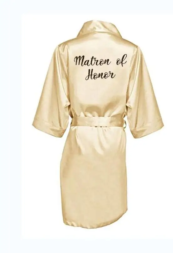 champagne gold robe bride satin kimono robe women wedding sister of the bride printing bridesmaid bridal party robes