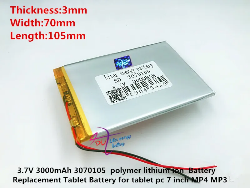 

3.7 V polymer battery 3070105 3000 mah story electromechanical empha battery 7 inch tablet Lithium polymer Battery