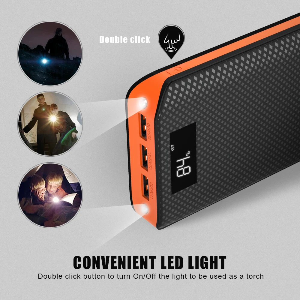  Power Bank 20000mAh External Battery Pack Triple USB Output Charging 3 Devices at the Same Time wit