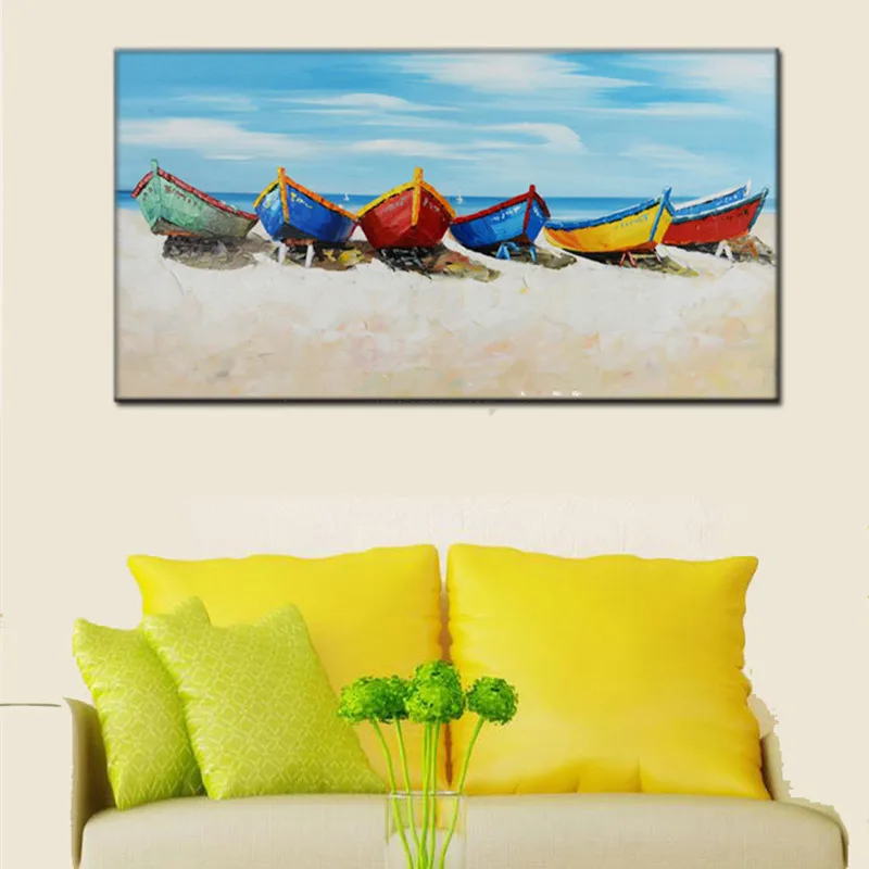 

Large Modern Home Wall Decor Art Pictures For Living Room Hand Painted Abstract Boats Oil Paintings On Canvas Landscape Painting