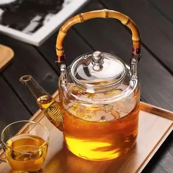

hot 1350ml Glass flower teapot heat-resistant glass tea set large capacity with filter glass kettle teapot 1pcs