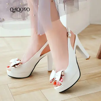 

Summer Platform Shoes Women Bow Sandals Square High Heels Pumps Back Strap Open Toe Party Shoes Female
