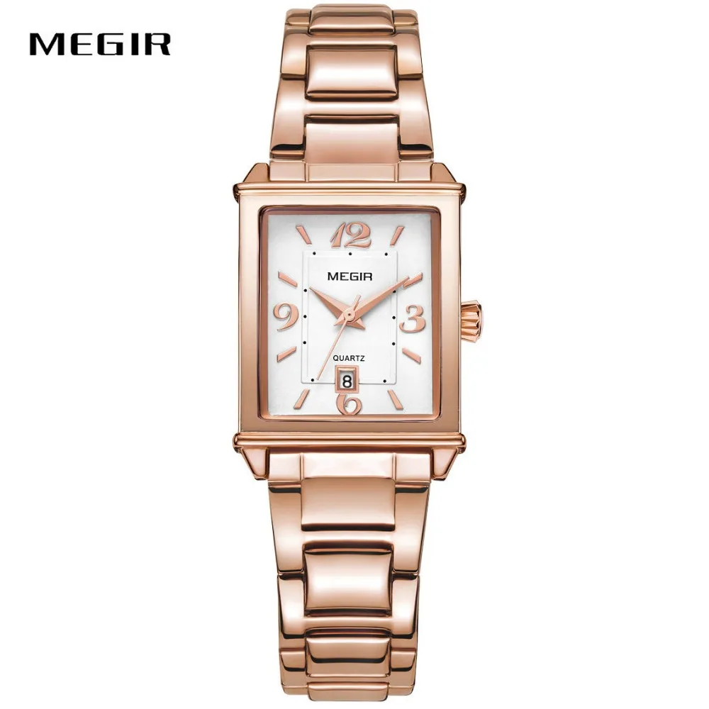 

MEGIR Top Brand Luxury Women Quartz Wrist Watch Stainless Steel Strap Arabic Numerals Calendar Dial Fashion Elegant Ladies Watch