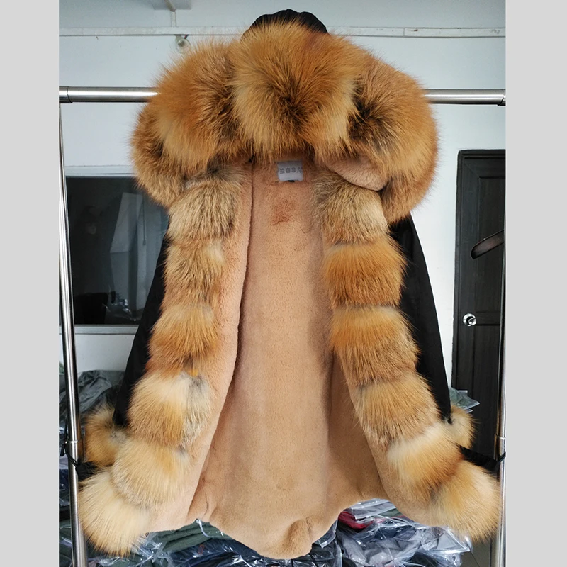 2018 Fashion Genuine Fur Winter Parka 100% Real fur Parka Long Coat Female Trend Fox Fur Collar Parka women WT112
