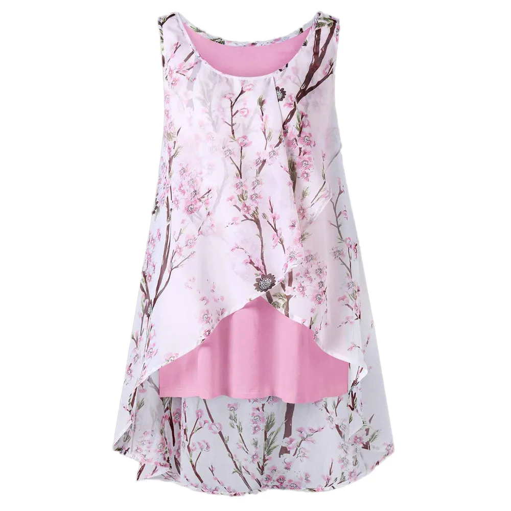

Women Summer Tank Tops Beach Floral Print Vest Top Sleeveless Casual Tank Loose Chiffon Irregular O-neck Sexy Camis Streetwear
