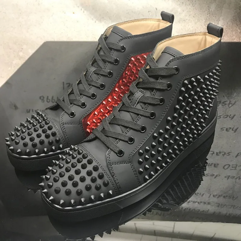 Fashion Brand Design Mens Shoes Red Spikes High Top Sneakers Men Black ...