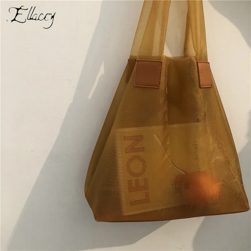 

Summer Transparent Mesh Women Handbags 2019 New Fashion Large Capacity Ladies Shoulder Bag Holiday Beach Travel Beach Bag