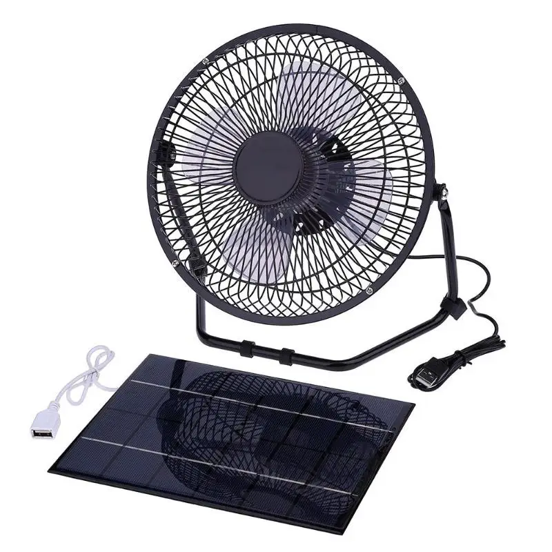 8 Inch Fan Cooling Solar Ventilator USB Mini Air Conditioner Ventilation Fan Solar Panel Cooling Fan Micro Ventilator